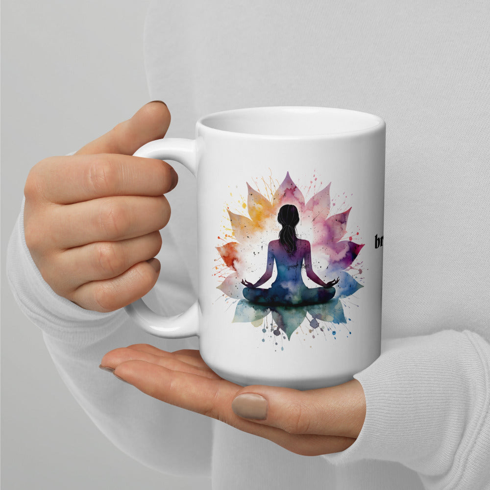 Breathe Yoga Meditation Mug - Flower Mandala - 15 oz